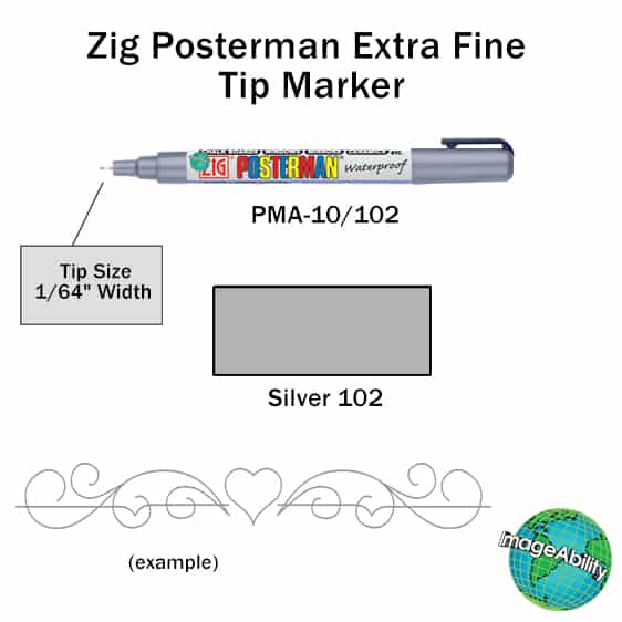 Details about Zig Posterman Silver Waterproof Extra Fine 0.5mm Tip Marker SKU PMA-10-102 UPC 847340028307
