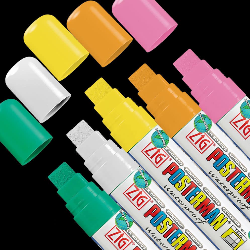 Zig Posterman Waterproof Broad 15mm Tip 5 Color Marker Kit