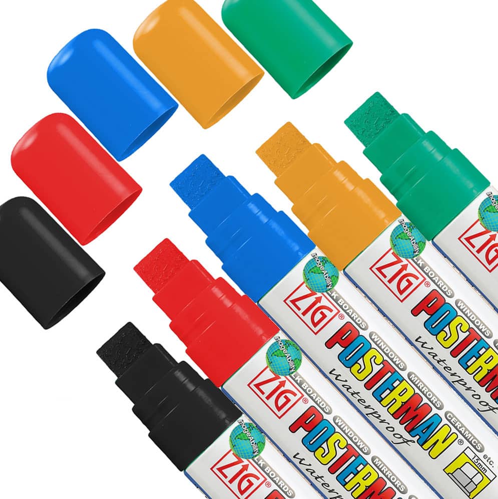 Zig Posterman Waterproof Broad 15mm Tip 5 Color Marker Kit for