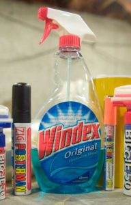 Windex used to remove waterproof semi-permanent Chalk Markers