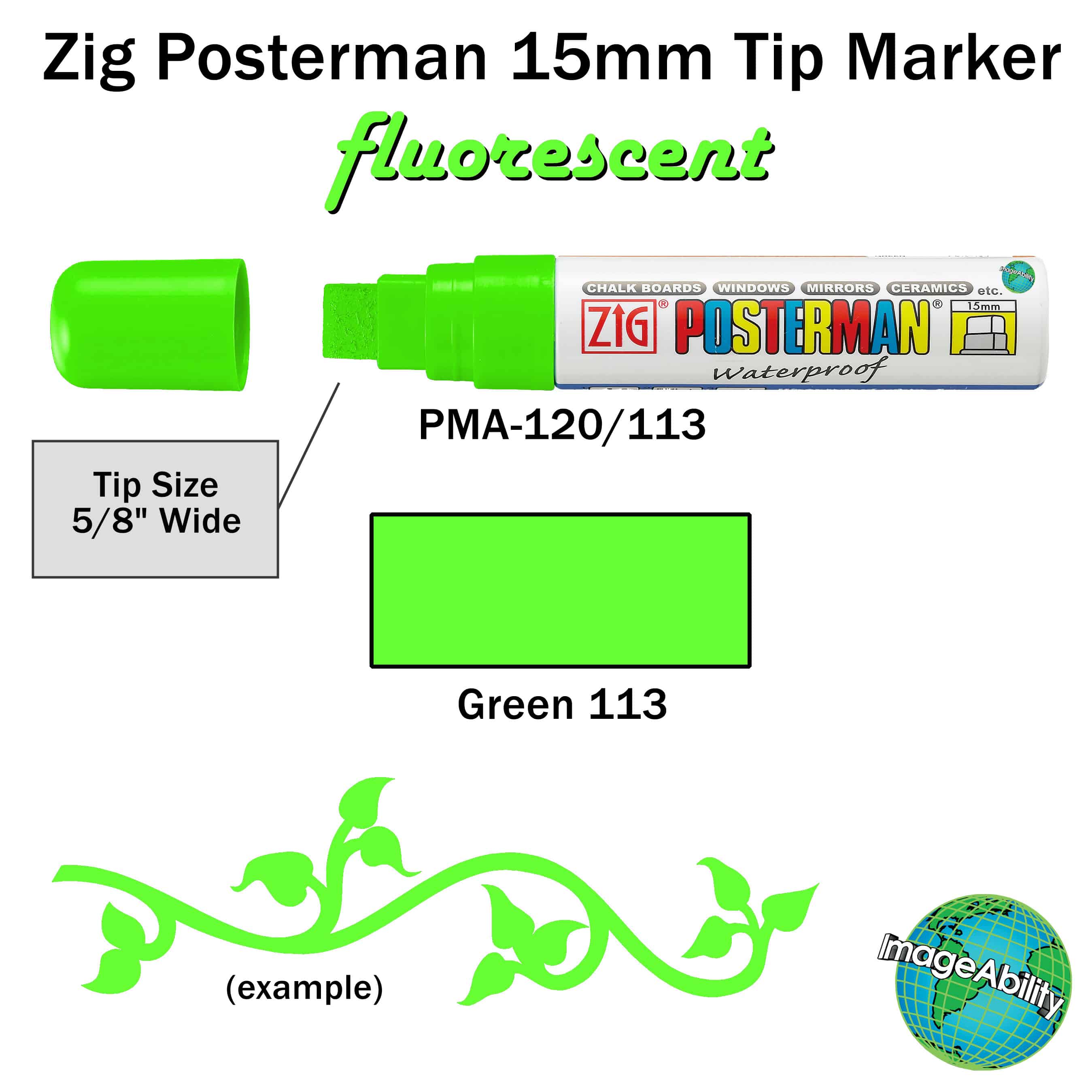 Zig Posterman Waterproof Chisel 6mm Tip 3 Fluorescent Color