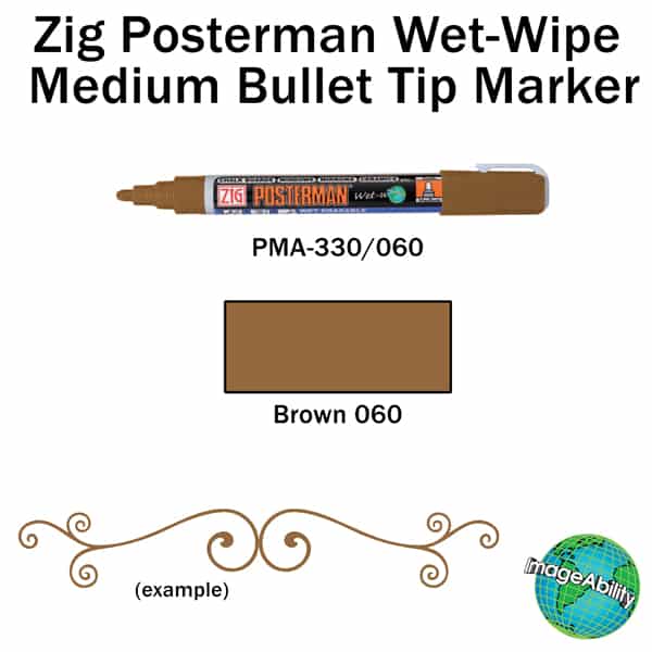Brown Wet-Wipe Medium Bullet 2mm Tip Marker Details Details about Zig Posterman Brown Wet-Wipe Medium Bullet 2mm Tip Marker SKU PMA-330-060 UPC 847340026051