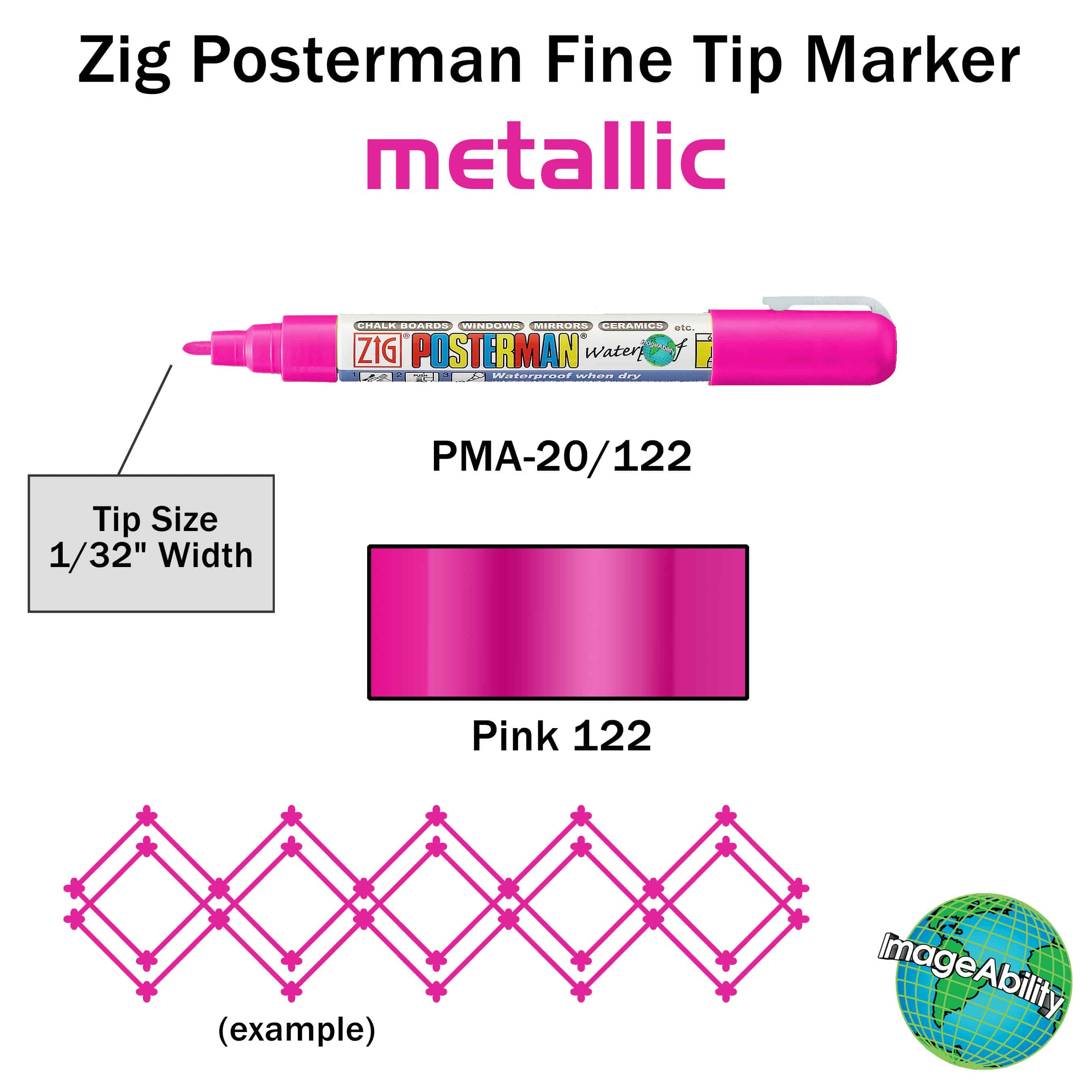 Details about Zig Posterman Metallic Pink Waterproof Fine 1mm Tip Marker SKU PMA-20-122 UPC 847340001041