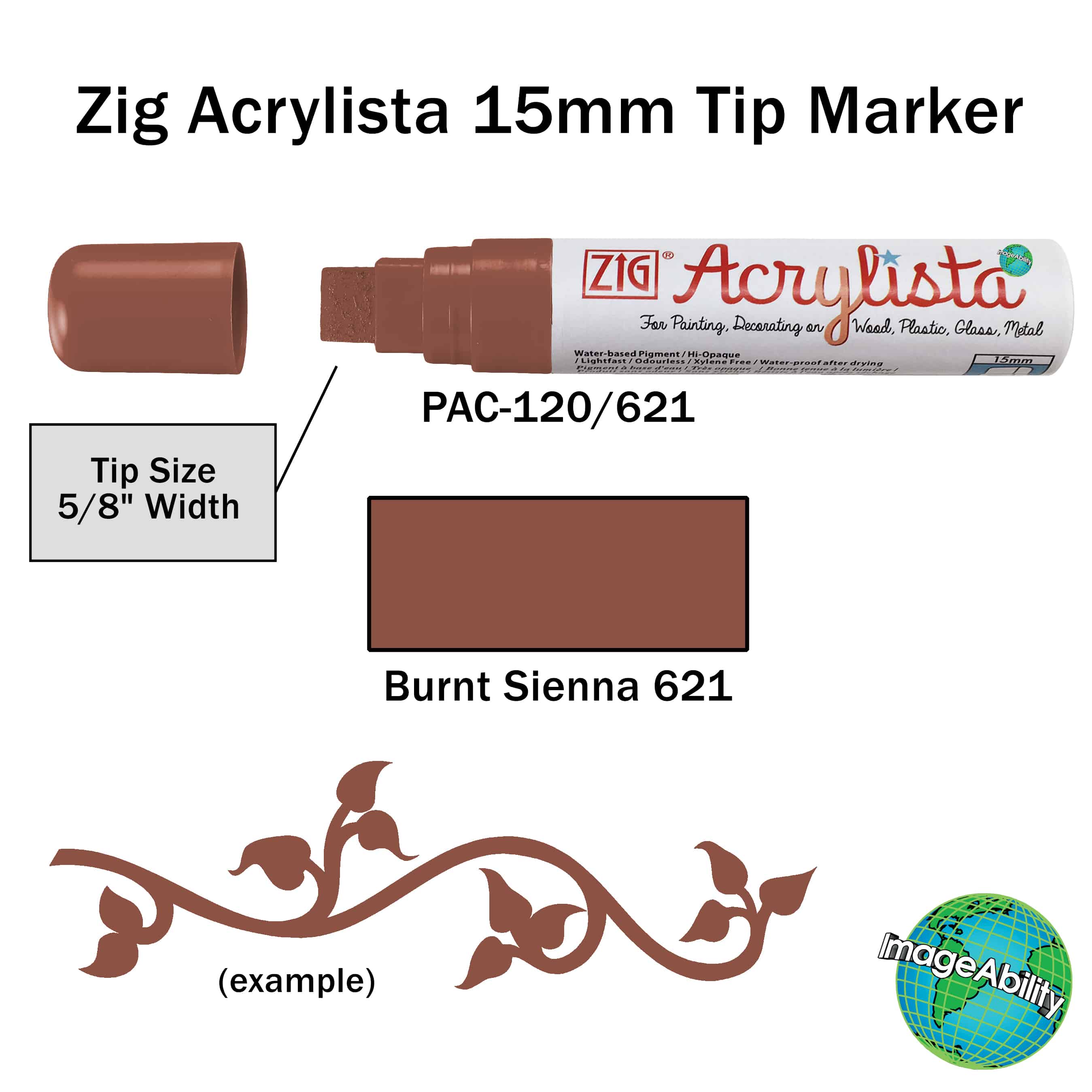 Details about Burnt Sienna Waterproof Big and Broad 15mm Tip Acrylista Markers SKU PAC-120/621
