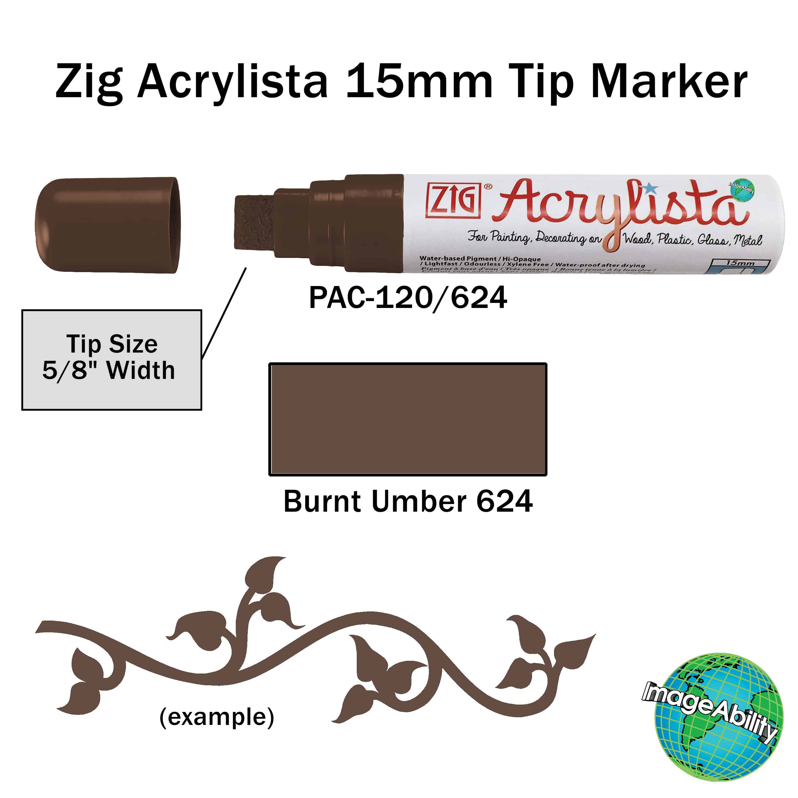 Details about Burnt Umber Waterproof Big and Broad 15mm Tip Acrylista Markers SKU PAC-120/624