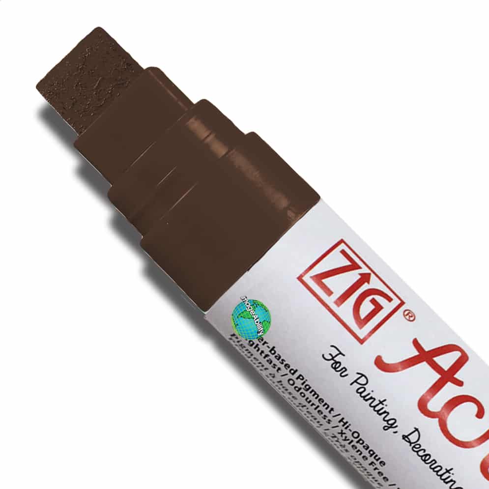 Burnt Umber Waterproof Big and Broad 15mm Tip Acrylista Markers SKU PAC-120/624