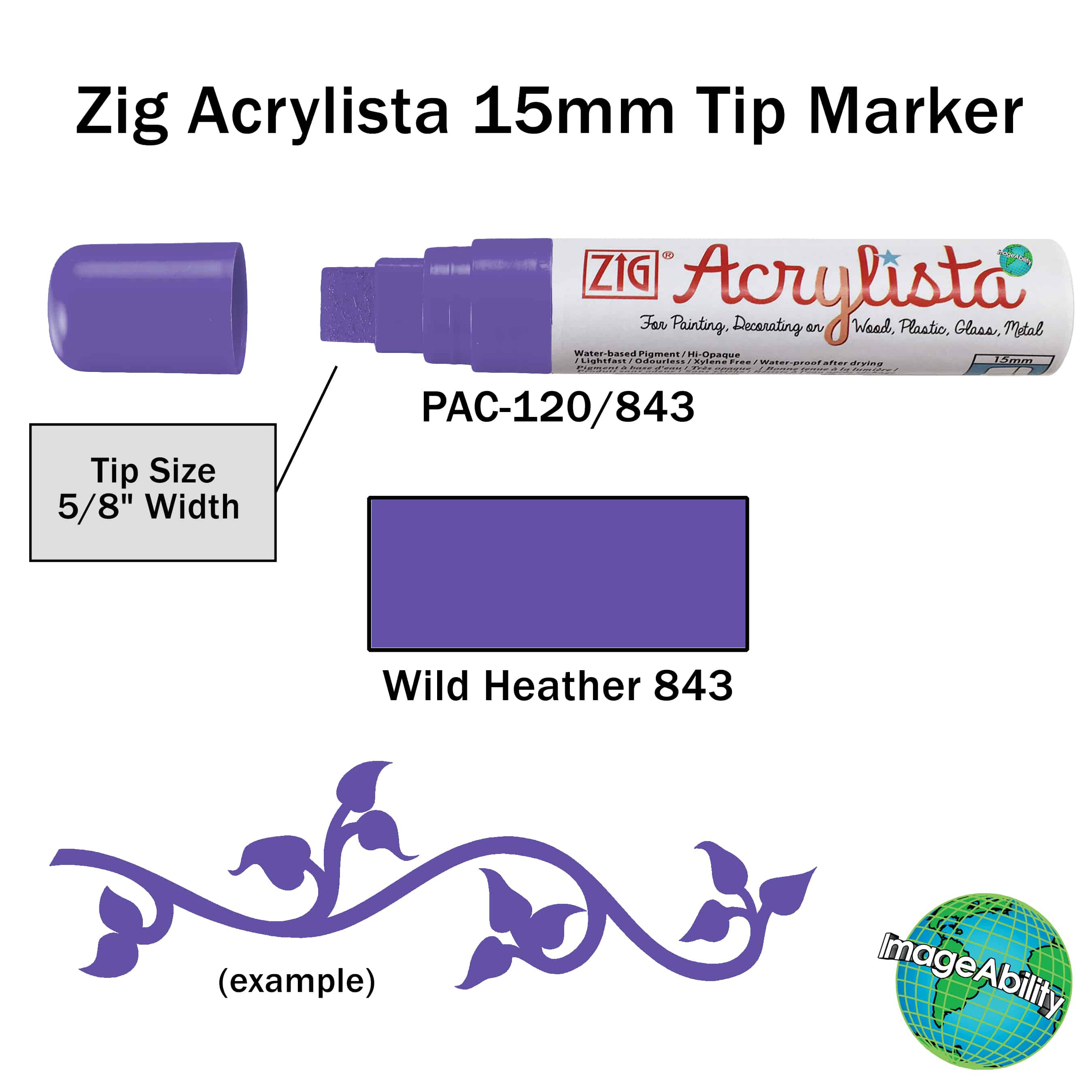 Details about Wild Heather Waterproof Big and Broad 15mm Tip Acrylista Markers SKU PAC-120/843