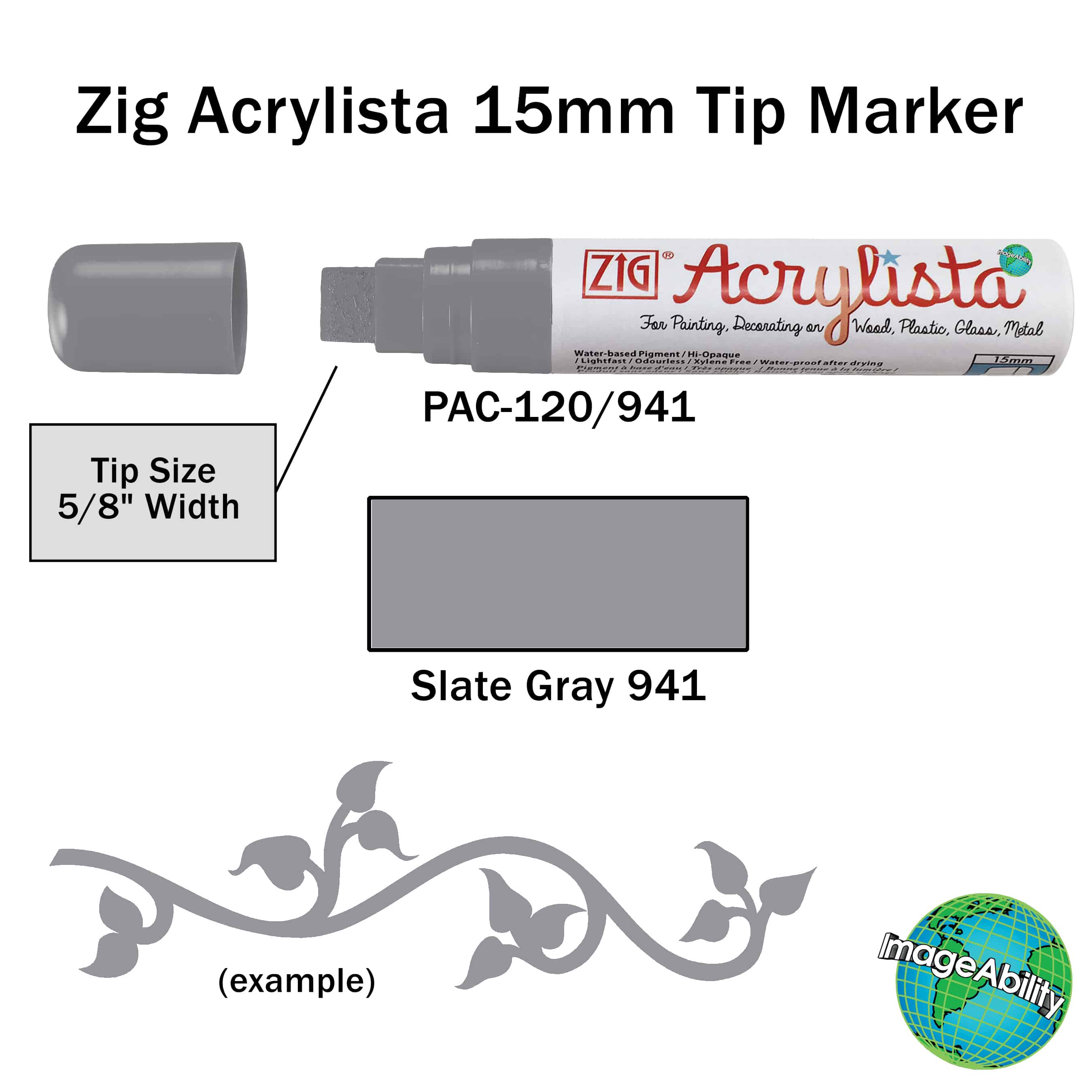 Details about Slate Gray Waterproof Big and Broad 15mm Tip Acrylista Markers SKU PAC-120/941