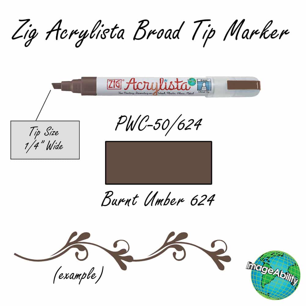 Details about Burnt Umber Waterproof Broad Chisel 6mm Tip Acrylista Markers SKU PAC-50/624