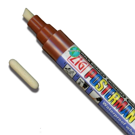 Color Collection Zig Posterman Waterproof 6mm Tip Brown Marker with 2mm Tip features Brown 6mm Marker with an extra 2mm bullet tip
