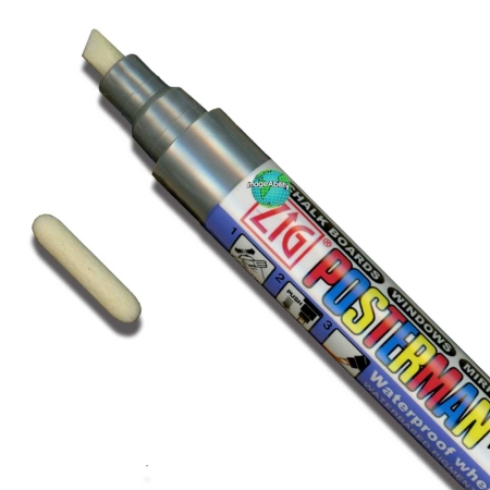 Color Collection Zig Posterman Waterproof 6mm Tip Silver Marker with 2mm Tip features Silver 6mm Marker with an extra 2mm bullet tip