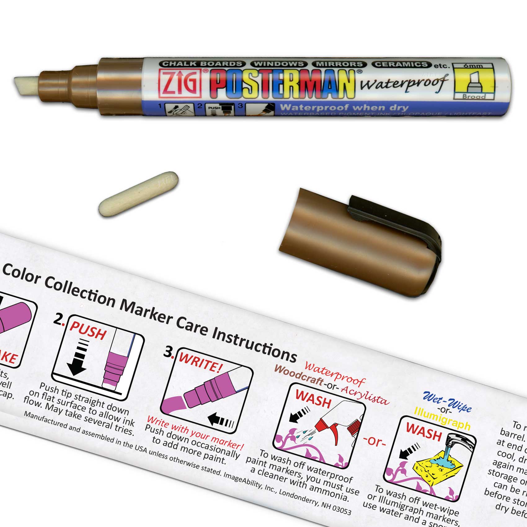 Color Collection Zig Posterman Waterproof 6mm Tip Metallic Brown Marker with 2mm Tip Color Collection Zig Posterman Waterproof 6mm Tip Metallic Brown Marker with 2mm Tip, Metallic Brown Cap, and Marker Priming and Care Instructions