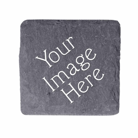 Personalized Hand Painted Slate Coaster with Custom Image features an image of a slate coaster with the words "Your Image Here" appearing diagonally in white across the slate.
