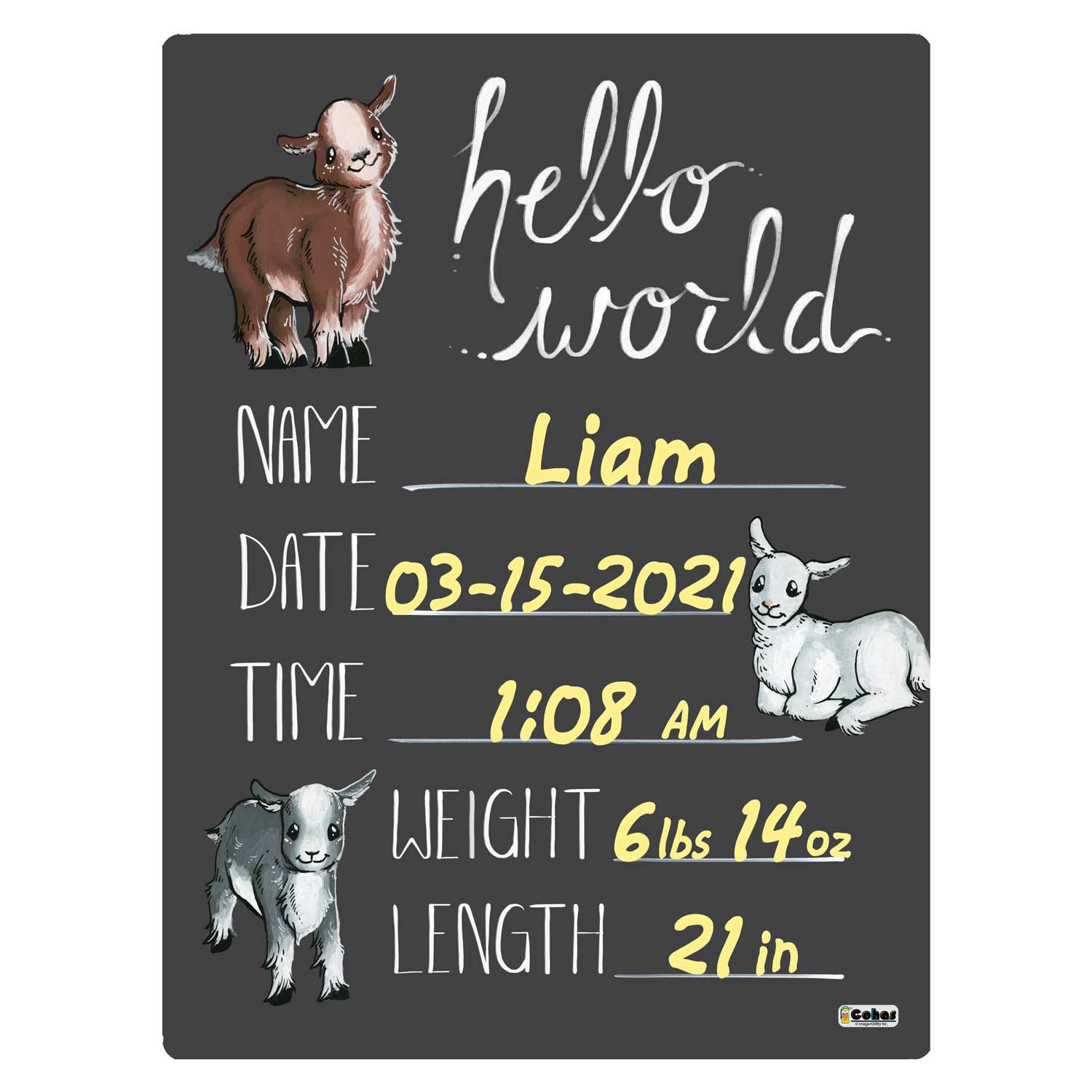 Goat Theme Newborn Baby Announcement Chalkboards for Welcoming Baby, image size:1500x1500