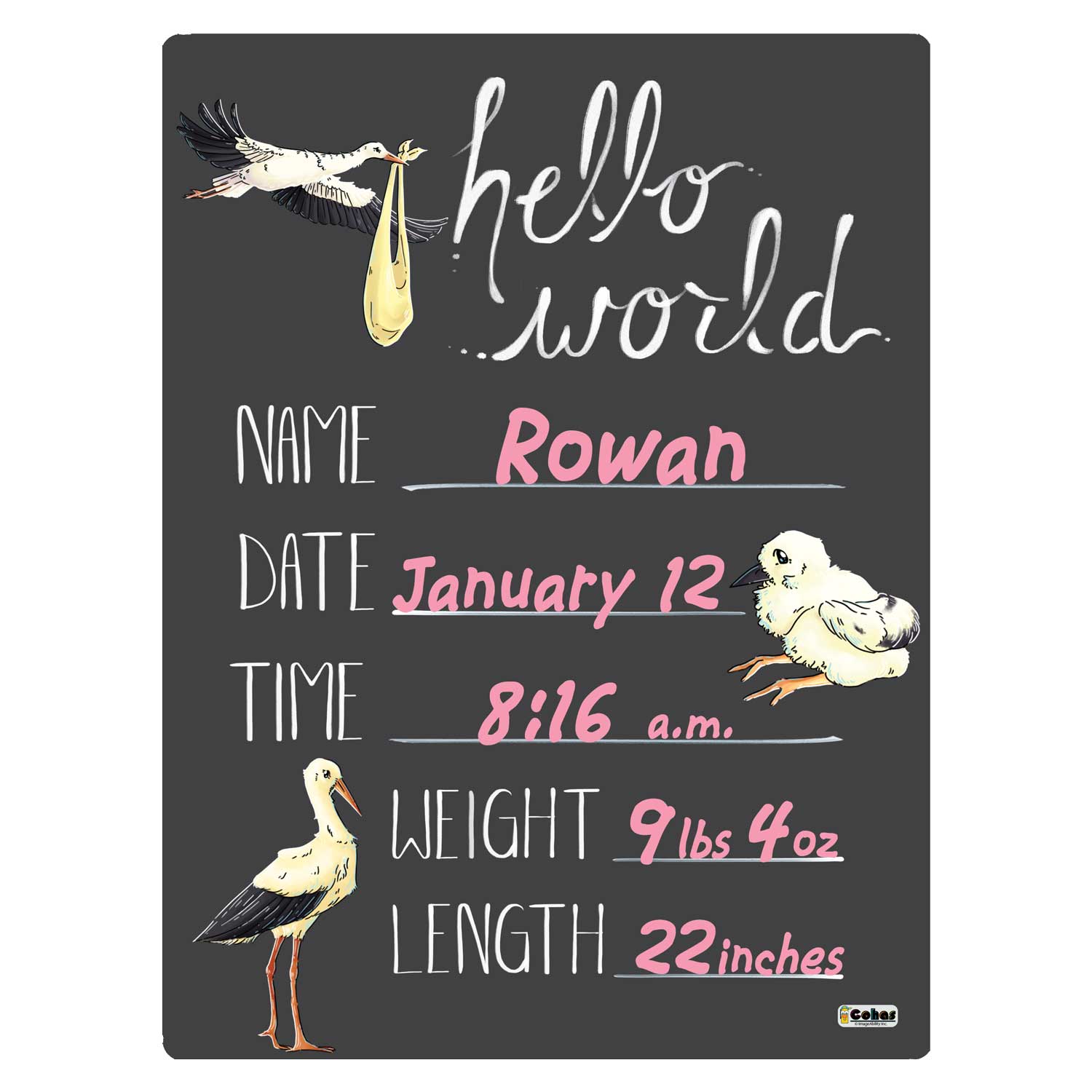 College School Bag Hello World Newborn Announcement Sign - Chalkboard Style Baby  Birth Board With Pink Marker Toddler Purse, image size:1500x1500